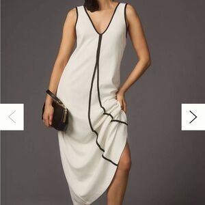Maeve Anthropologie Colorblock A-Line Knit Maxi Dress White Black XL